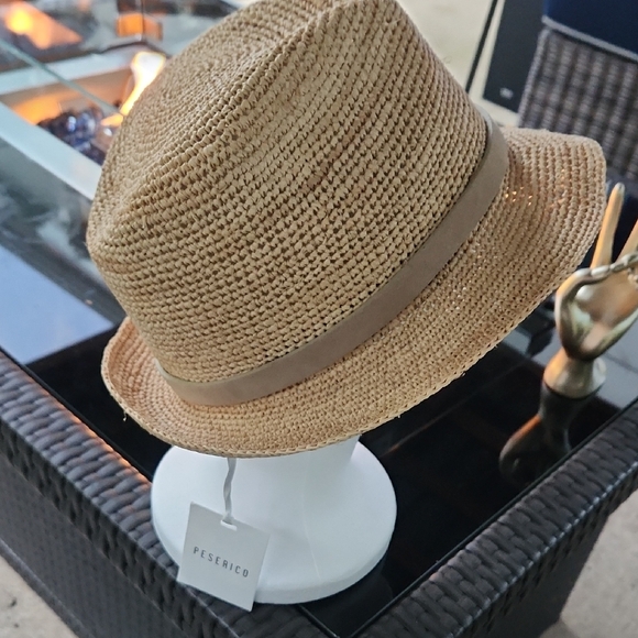 Peserico Beige Woven Fedora Hat NWT main image 4
